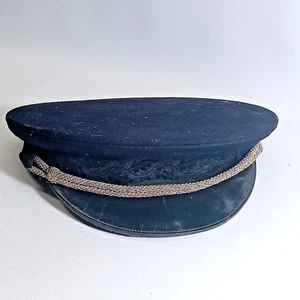 RARE VINTAGE WWII GERMANY BLUE OFFICER LEAFED RIM POLICE CAP HAT - Picture 1 of 13