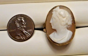 Vintage Ring w Old Italian Classical Carved Shell Cameo in Brass Mounting Size 7 - Picture 1 of 18