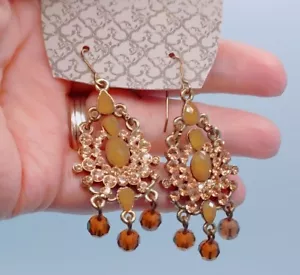 Boho Chandelier Rhinestone Beads Dangle Drop Earrings Gold Tone World Market - Picture 1 of 6