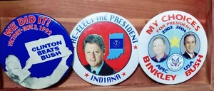 3 Bill Clinton Al Gore G. Bush Election Campaign Pin Pinback Button Lot - Picture 1 of 9