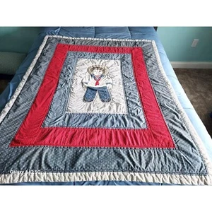 Vintage Baby Quilt Hand Sewn Nautical Saylor Boys 55x44 inches - Picture 1 of 7