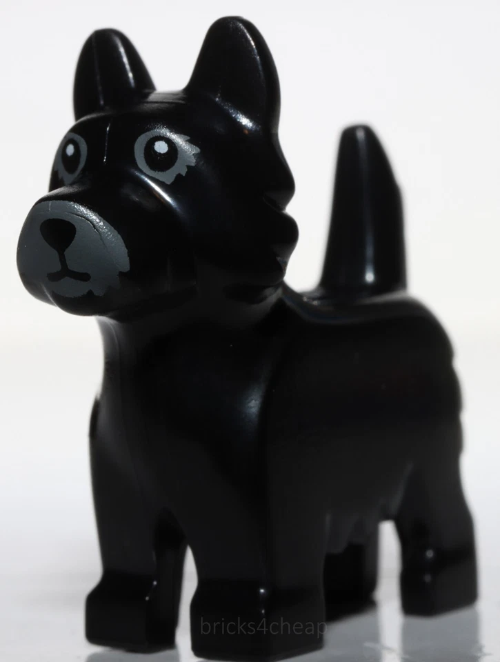 Lego Black Dog Terrier Animal Black Eyes Nose on Gray Background - Image 1 of 1