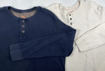 Lot 2 Northwest Territory Mens Henley Shirts 2XLT Weave Blue Ivory Cotton Thick - Image 1 of 4