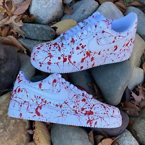 Scarpe Nike Air Force 1 personalizzate Blood Splatter Morbid rosse bianche uomo donna bambini - Foto 1 di 22