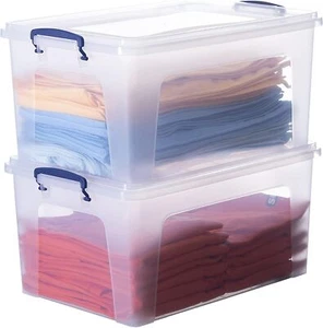 Superio 44 Qt Deep Clear Plastic Stackable Storage Container w/ Lid, Wheels 2pck - Picture 1 of 7