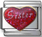 SISTER LOVE RED HEART Enamel Italian 9mm Charm FA045 Fits Traditional Classic