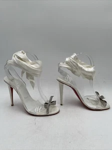 Christian Louboutin Astrinodo Ankle Tie Satin Sandal White Size 39 - Picture 1 of 11