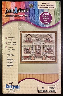 Janlynn NEEDLEWORK SHOPPE Just-a-Chart Cross Stitch Chart~ craft shop storefront - Image 1 of 3