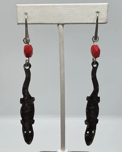 "Pendientes colgantes de plata de ley firmados por RAB con cuentas rojas salamandra lagarto 3,25""" - Imagen 1 de 4