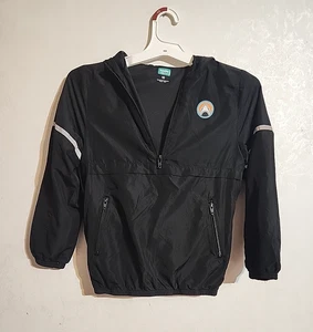365 Kids Hooded Windbreaker 1/4 Zip Black sz 10 Boys Front Pockets - Picture 1 of 15