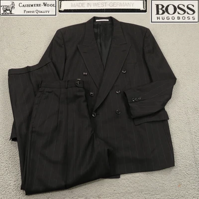 Traje Hugo Boss 44R Lana Cachemira Rayas Doble Pecho 38x32 Seis 6 Botones Foto 1 de 4