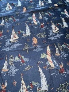1.75 Yds Vintage Sailboat Tapestry Fabric 55” X 63” - Picture 1 of 9