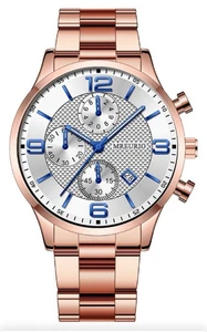 Mreurio Cara Blanca, Aguja Azul, Carcasa Plateada Con Banda Rosa Acero Inoxidable - Imagen 1 de 5