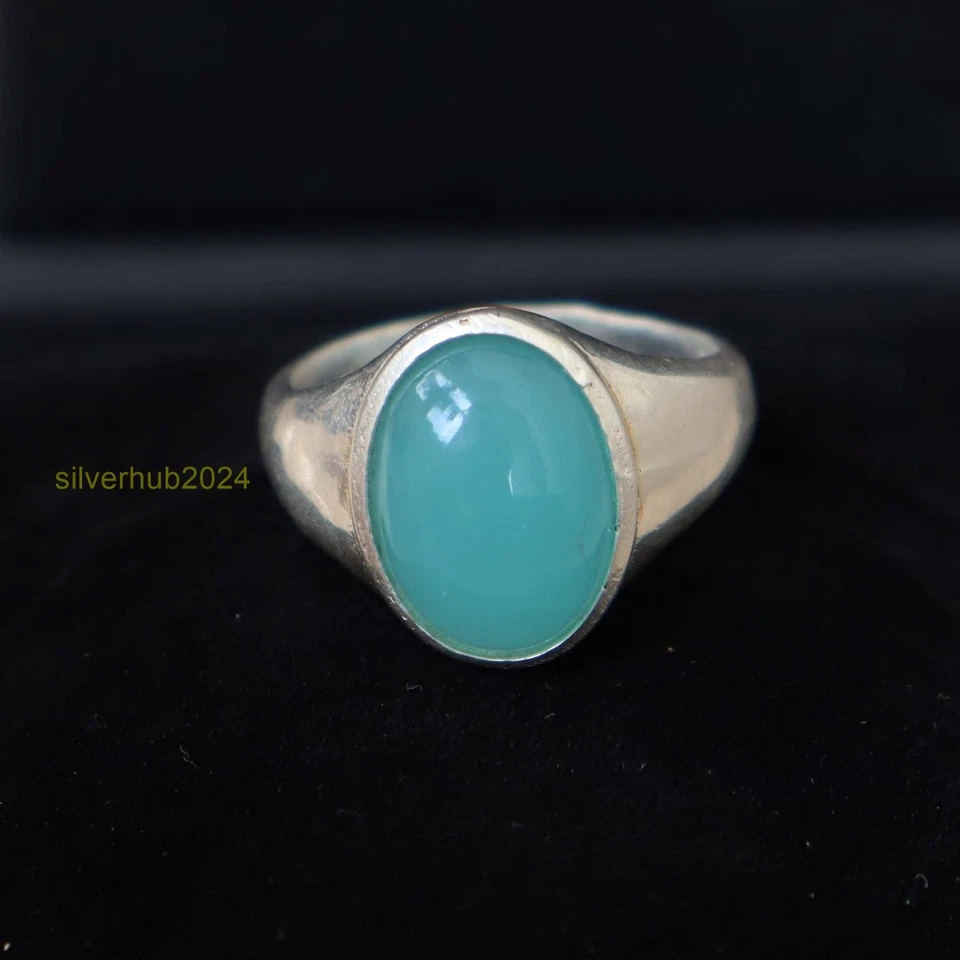 Anillo de piedras preciosas de calcedonia para hombre, anillo de plata maciza 925 todas las tallas SH85 Foto 1 de 4