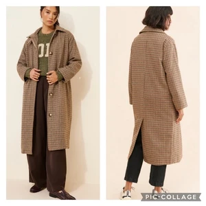 ANTHROPOLOGIE IF BY SEA ROPA DE HOMBRE LANA A CUADROS CUADROS bálmacaan MAXI ABRIGO CACAO M - Imagen 1 de 10