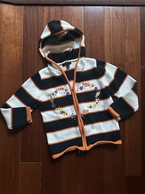 Niñas Otoño Cárdigan Suéter Halloween Talla 5T Cosecha Rayas Sudadera con Capucha Cremallera Completa Corazón Foto 1 de 4