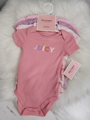 3 PEÇAS - lote NOVO Conjunto de Bodysuit Juicy Couture Bebê Menina Rosa 6-9 MESES - Imagem 1 de 4