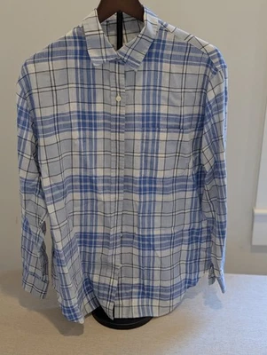Jones New York Top Womens Large Blue Plaid Long Sleeve Linen Button Up EUC - Image 1 of 4