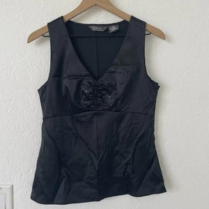 George Y2K 90s Babydoll Top Size S Black Satin Witchy Goth Whimsy VTG Fairy Vamp - Picture 1 of 15