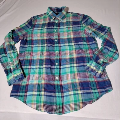 Ralph Lauren Linen Madras Plaid Long Sleeve Button Up Shirt  Size M - Image 1 of 4