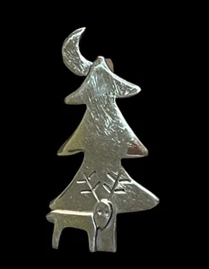 Broche prendedor de plata esterlina ANNE HARVEY reno ciervo luna árbol de Navidad México - Imagen 1 de 5
