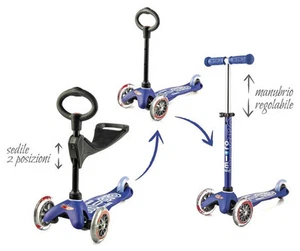 MONOPATTINO mini micro 3 in 1 DELUXE mono pattino BLU originale 3 RUOTE TRASPARE - Imagen 1 de 6