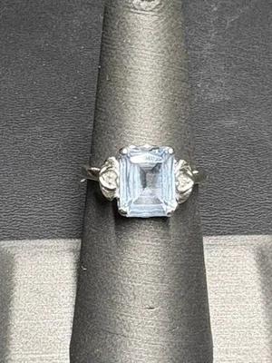 ANILLO TOPACIO Y DIAMANTES ORO BLANCO 14K TALLA 6 Foto 1 de 4