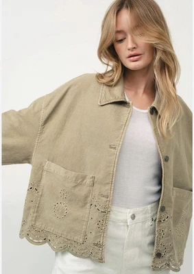 Джинсовая куртка Zara с вышитыми петлями размер XL - Изображение 1 из 4