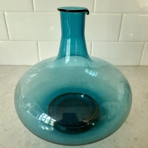 MCM Pilgrim Glass Company Wide Blue Hand Blown Vase Decanter, Vintage Bar - Picture 1 of 6