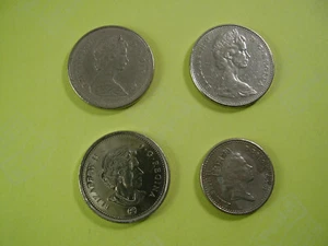 BRITISH QUEEN ELIZABETH II COINS 5 CENTS CANADIAN AND 5 PENCE BRITISH Good Condi - Bild 1 von 5