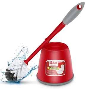 Toilet Brush and Holder Set with Long Anti-Slip Handle, Red, Deep Clean Design - Picture 1 of 5