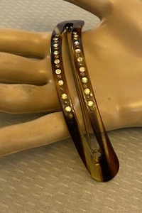 50s Vintage Made in France Barrette Torty Plastic AB Rhinestone Snap Back 4" - Picture 1 of 11