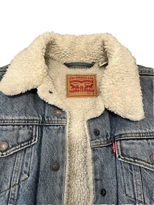 Levis Pequeño Western Sherpa Forrado Denim Camionero Chaqueta Bolsillos Botones a Presión - Imagen 1 de 14