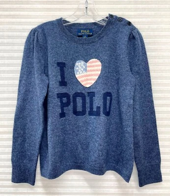 Suéter Pullover Polo Ralph Lauren Niña Azul Mezcla Lana BANDERA Corazón Talla 6 Nuevo con Etiquetas Foto 1 de 4