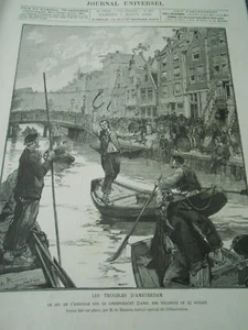 Amsterdam Le jeu de l'anguille sur le lindengracht Gravure 1886 - Picture 1 of 1