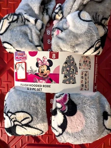 Disney Junior Minnie Mouse plush hooded robe & 2 pc set multicolor 8 NWT - Picture 1 of 6