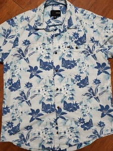 Hurley Floral Hawiian Blue White Button Up Short Sleeve Shirt XL - Bild 1 von 11