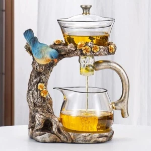 Glas Teekanne Set Tier Vogel Design Halbautomatisch Tropf Drehschale Teekanne - Bild 1 von 7