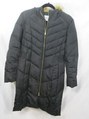 Cole Haan Womens Parka Coat Medium Black Down Fill Puffer Hood Long Zip Faux Fur - Image 1 of 4