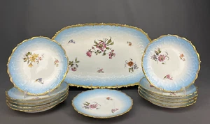 12 Pc Antique LS & S Limoges Floral Dessert/Salad Serving Bowl + 7" Plates - Picture 1 of 20