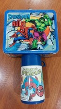 Vintage Marvel Spiderman Lunch Box with Thermos Metal 1980 Excellent Condition