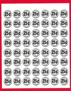 56 vecchi adesivi prezzo distributore automatico Gumball 25 centesimi su foglio vecchio magazzino - Foto 1 di 1