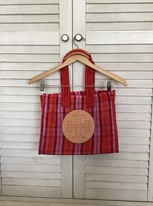 Tory Burch Ella Mesh Market Tote, Red / Pink Plaid Mercado  - Picture 1 of 4