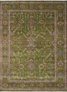 Handmade 9x12ft Geometric Green Area Rug With Intricate Red Accents Wool Rug - Picture 1 of 7