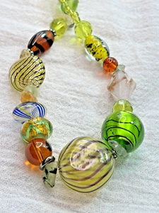 ASSORTED BLOWN ART GLASS BEADED QUARTZ DRUZY GOLD STONE 17" CHOKER NECKLACE - Picture 1 of 4