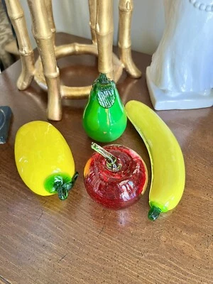 Juego de 4 frutas y verduras de vidrio artístico soplado a mano estilo Murano vintage Foto 1 de 4