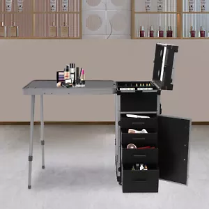 Valigetta treno trucco arrotolabile scatola cosmetica trolley organizer con luce LED e specchio - Foto 1 di 22
