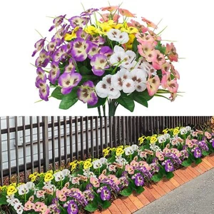 Artificial Flowers Fake Pansy Plants 12 Bundles Faux Silk Out Flowers for Hom... - Picture 1 of 6