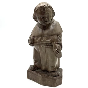 Vintage 8.5” Wood Hand Carved Monk Friar Mug & Bottle Bar Ware Figurine Statue - Picture 1 of 18