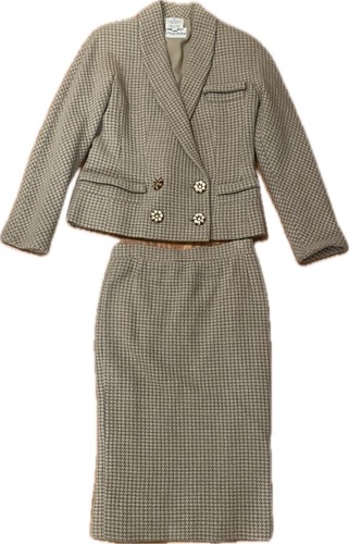 Gonna vintage Valentino Boutique due pezzi tuta lana taglia 6 beige sgabello da segugio XS